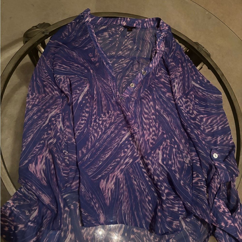 Guess Purple Swirl Long sleeve button up blouse